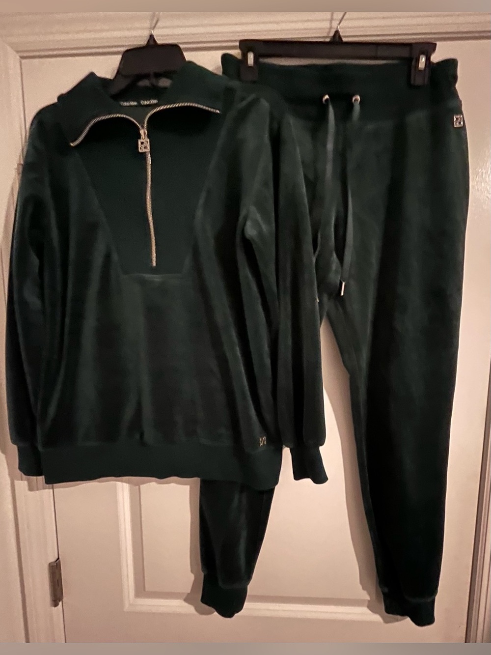 Calvin Klein Dark Green Velour Half-Zip Sweatshirt & Joggers Set